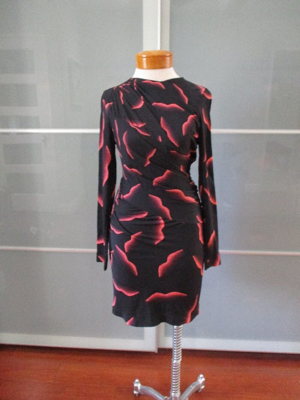 DVF Diane von Furstenberg Jera Print Dress Pink Black Ruched Sheath